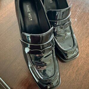 Nine West Patent Black Heeled Loafer